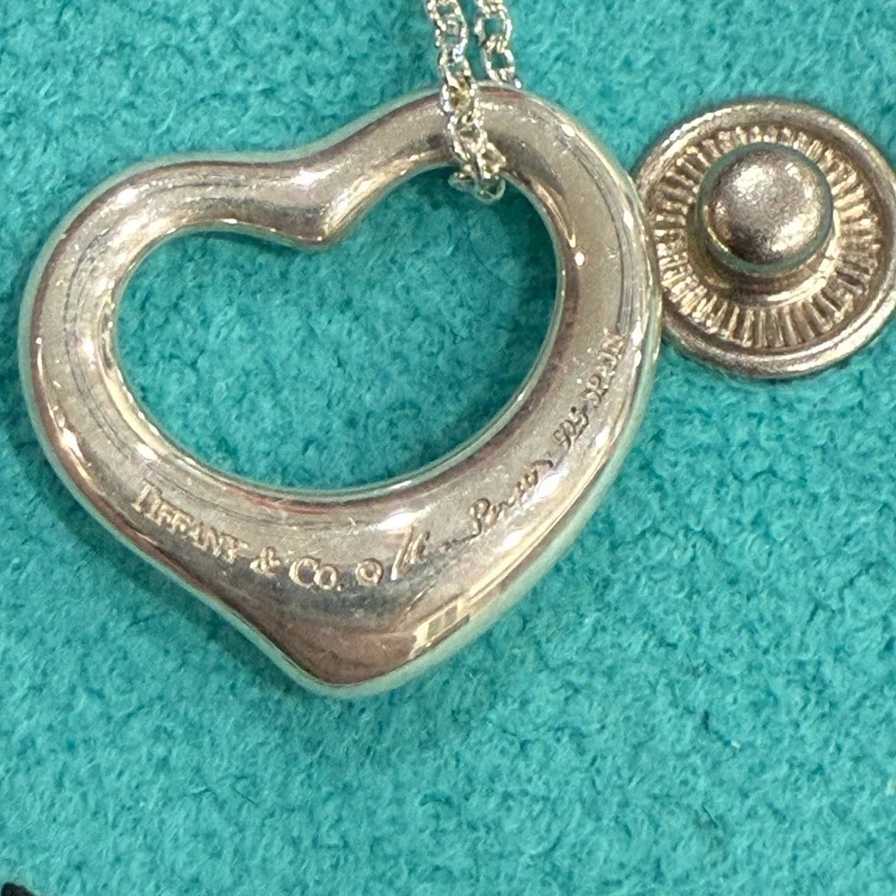 Tiffany Necklace Open Heart Elsa Peretti Sterling Silver .925 15mm heart 16in